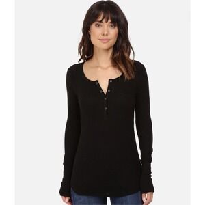 NWOT Splended Forever Thermal Henley Womens S Black‎ Waffle MSRP$84